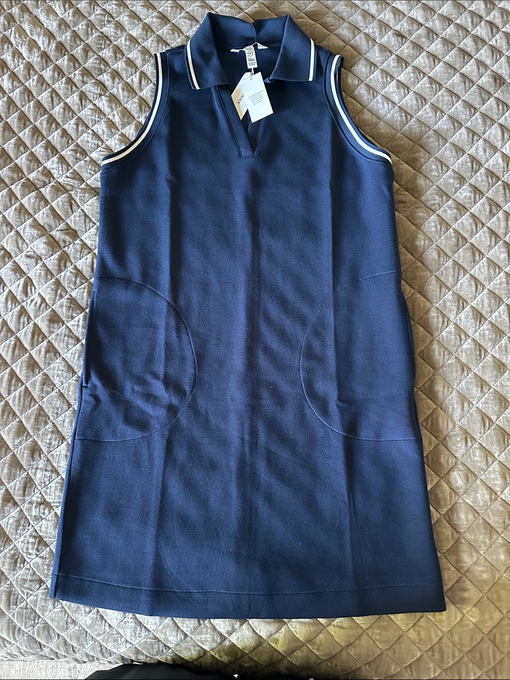 SPANX Navy Sleeveless Polo Mini Dress with White Trim